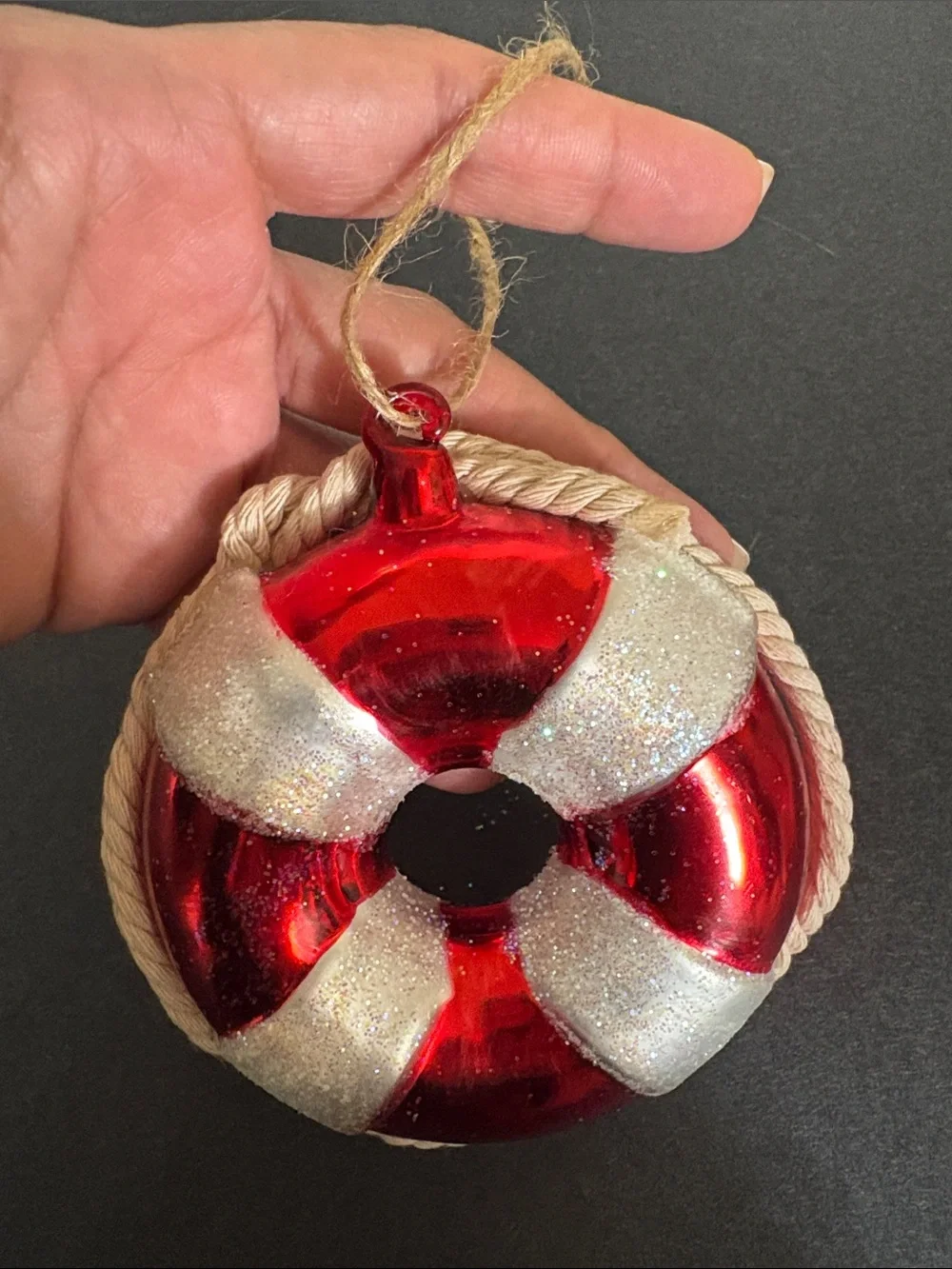 Pottery Barn Glass Lifesaver Ornament Beach-Life Nautical Theme